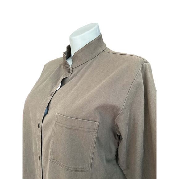 Large Eileen Fisher Olive Organic Cotton Long Jacket Snap Front - Picture 1 of 5